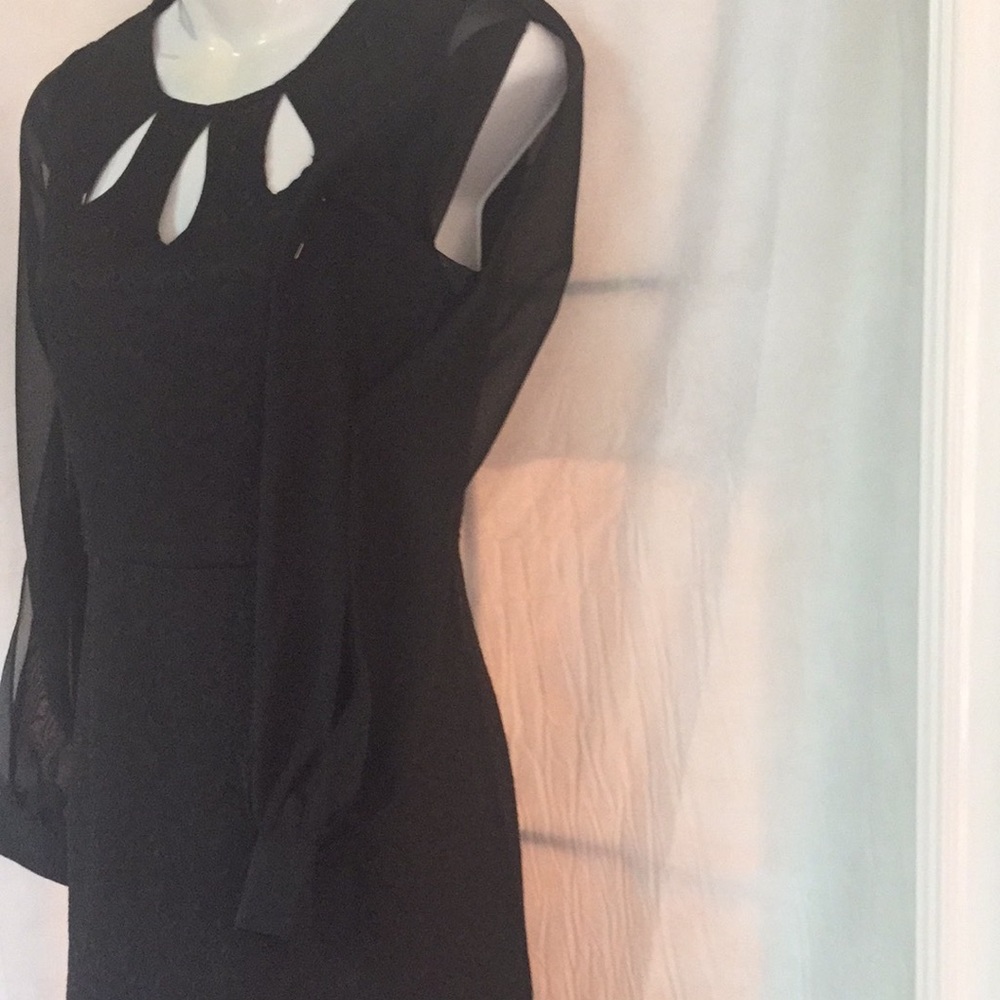 💕💕2XHost Pick💕💕NWOT elegant Black dress with long sleeves with side slits - Picture 5 of 6